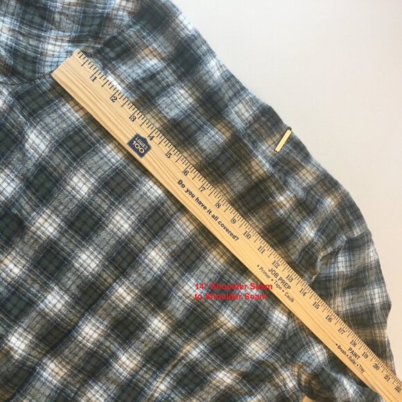 Billabong Waterfall Cardigan Medium Green Plaid Tassel Fringe Open Front Boho - Picture 5 of 9